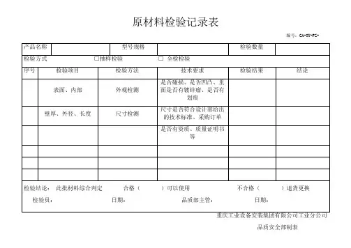 原材料检验记录表