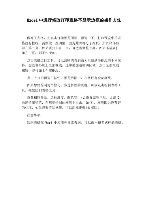 Excel中进行修改打印表格不显示边框的操作方法