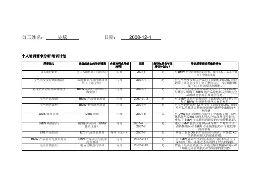 个人培训需求分析和培训计划