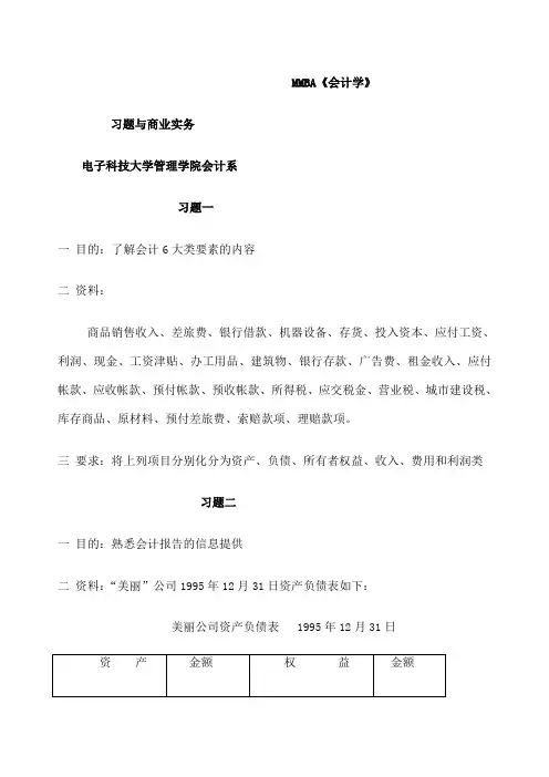 MBA《会计学》习题与商业实务