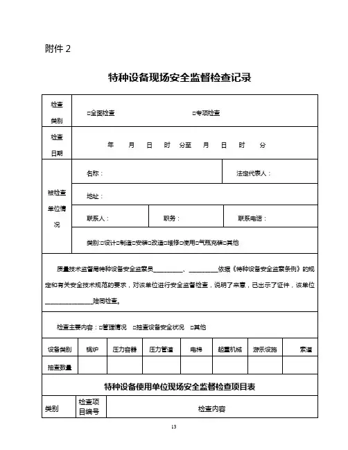 特种设备现场安全监督检查记录