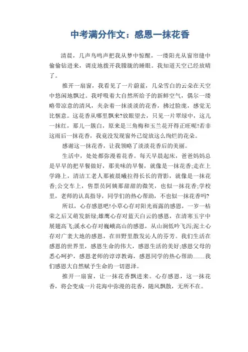 中考满分作文：感恩一抹花香