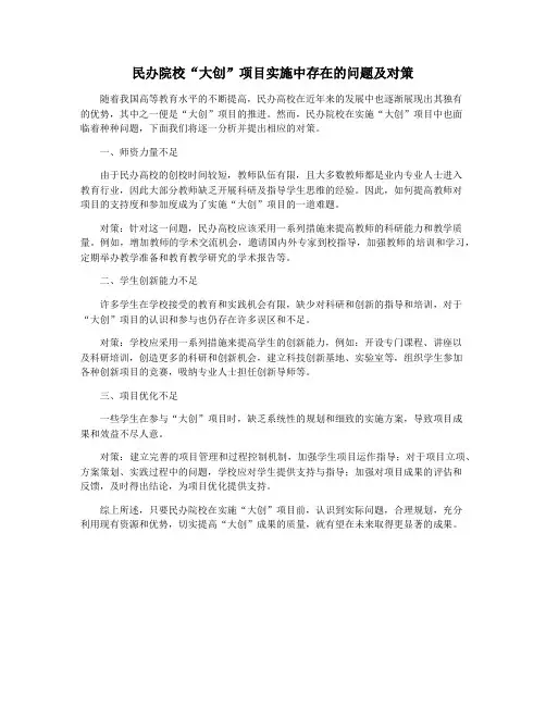 民办院校“大创”项目实施中存在的问题及对策