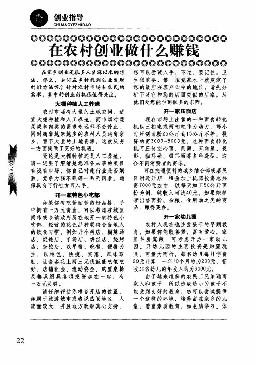 在农村创业做什么赚钱