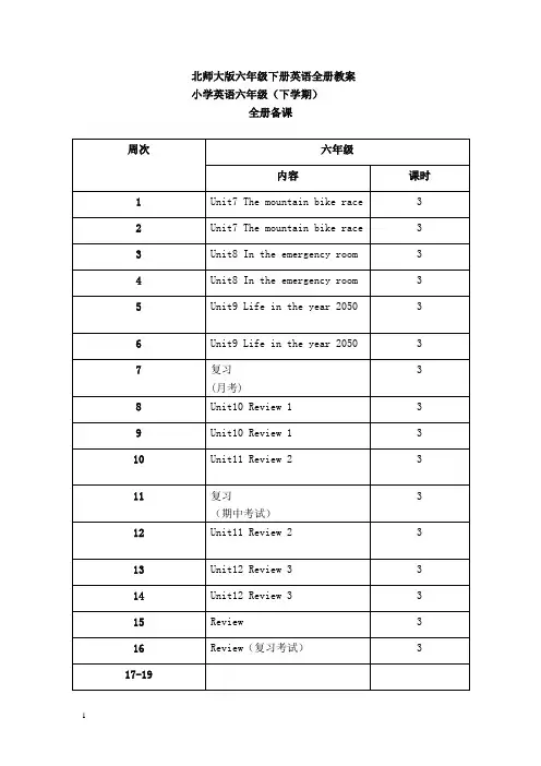 北师大版英语六下《教案备课》教学设计