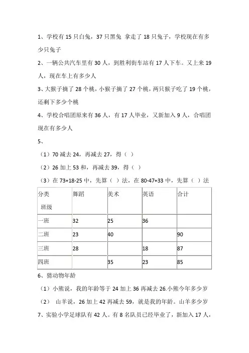 100以内加减法实际应用题