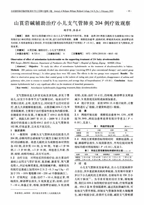 山莨菪碱辅助治疗小儿支气管肺炎204例疗效观察