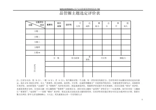 品管圈主题选定评价表