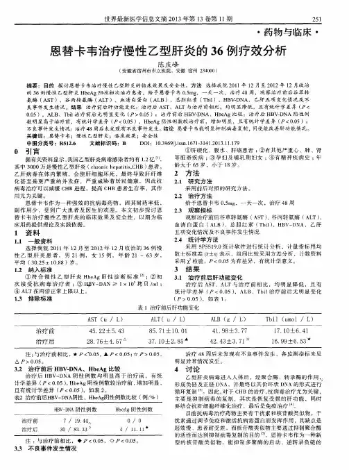 恩替卡韦治疗慢性乙型肝炎的36例疗效分析
