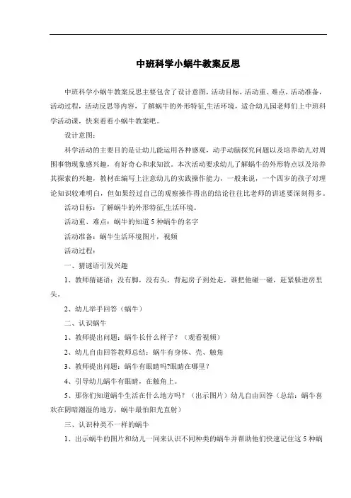 中班科学小蜗牛教案反思