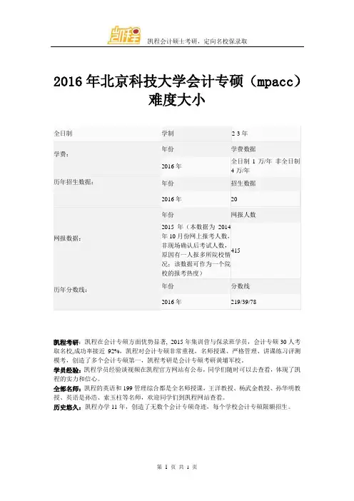 2016年北京科技大学会计专硕(mpacc)难度大小