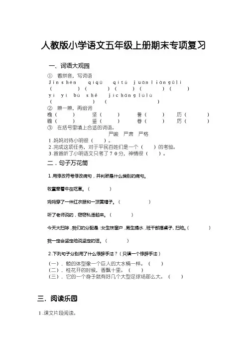人教版小学语文五年级上册期末专项复习