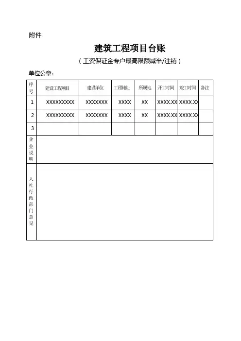建筑工程项目台账