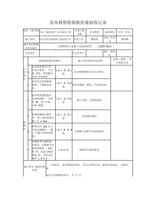 苗木修剪苗木检验批质量验收记录