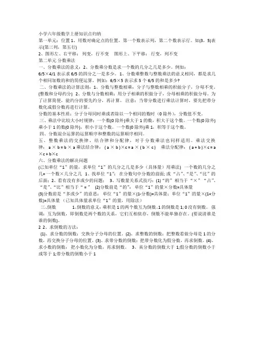 人教版小学六年级数学知识点归纳