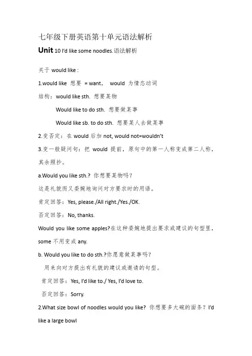 人教七年级下册英语第十单元unit10语法解析
