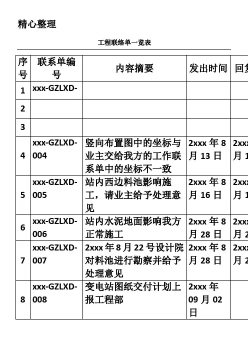 工程联络单一览表格模板