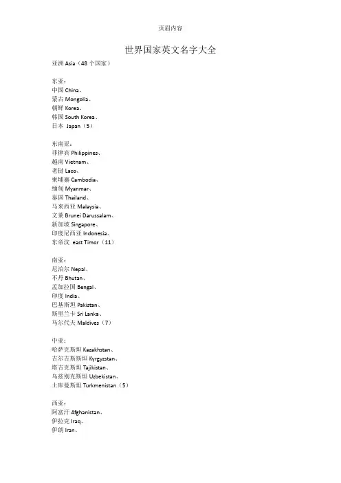 世界国家英文名字大全 2