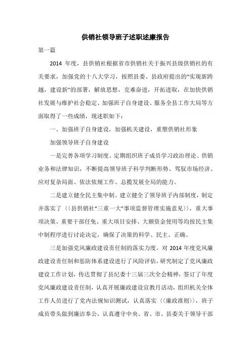 供销社领导班子述职述廉报告