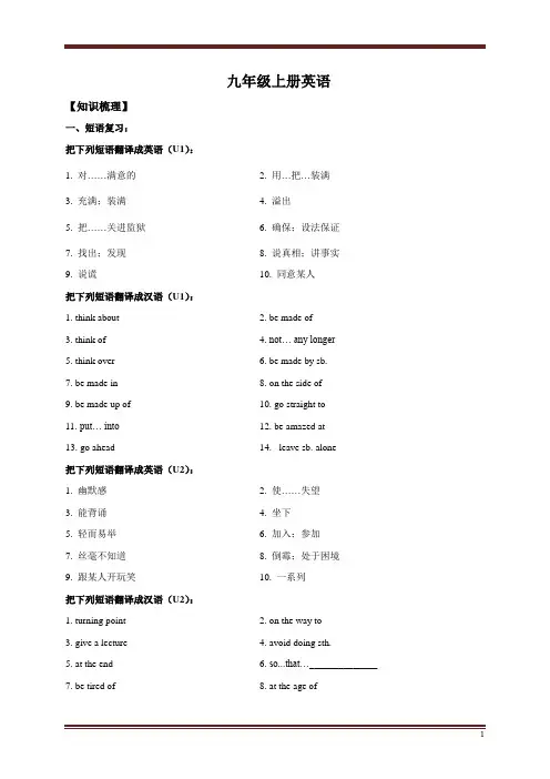 牛津深圳版九年级英语上册期末短语复习