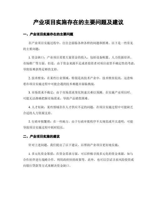 产业项目实施存在的主要问题及建议
