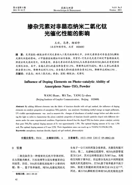 掺杂元素对非晶态纳米二氧化钛光催化性能的彤响