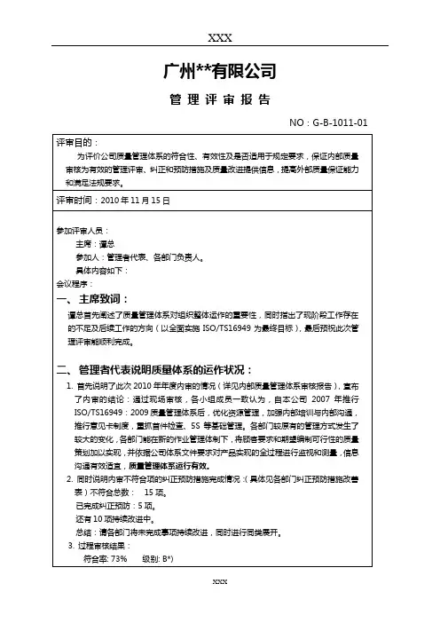 管理评审报告10年度