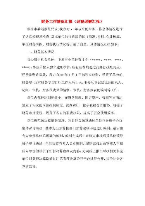 财务工作情况汇报(巡视巡察汇报)