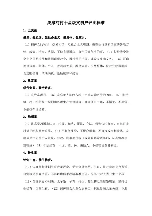 十星级文明户评比标准