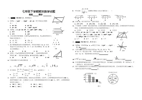2019人教版七年级下册期末考试数学试题含答案