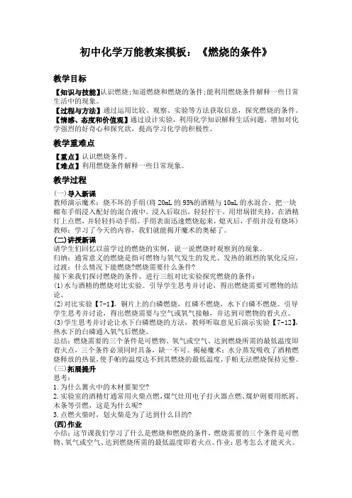 初中化学万能教案模板
