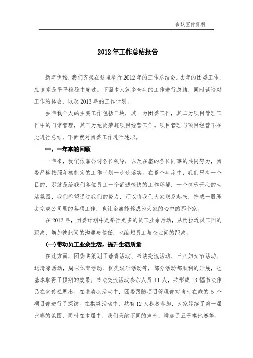 团委2012年工作报告