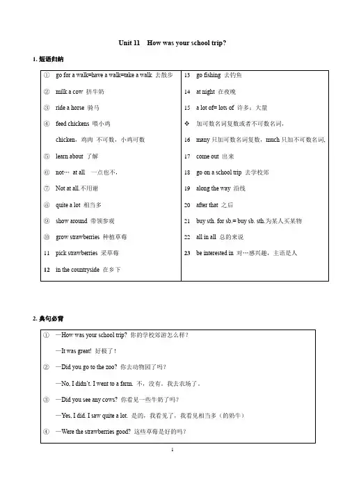 人教版七年级下册英语Unit 11 知识点语法归纳总结