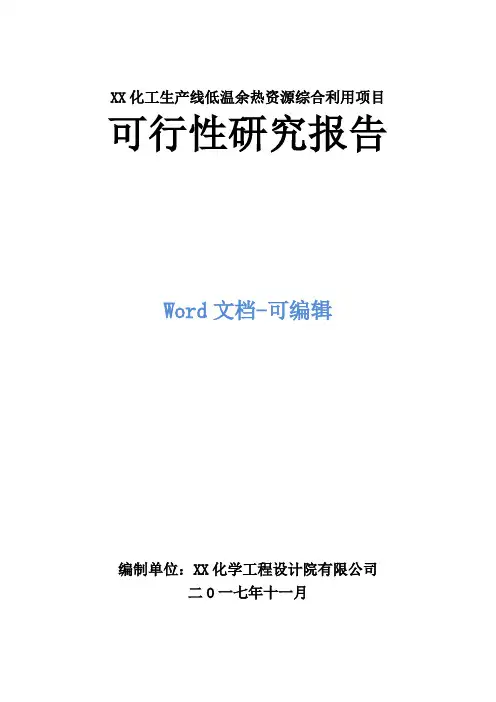 XX化工生产线低温余热资源综合利用项目可行性研究报告