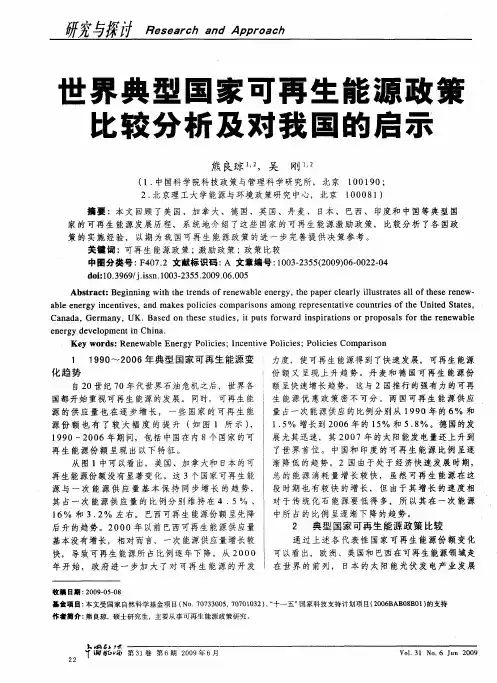 世界典型国家可再生能源政策比较分析及对我国的启示