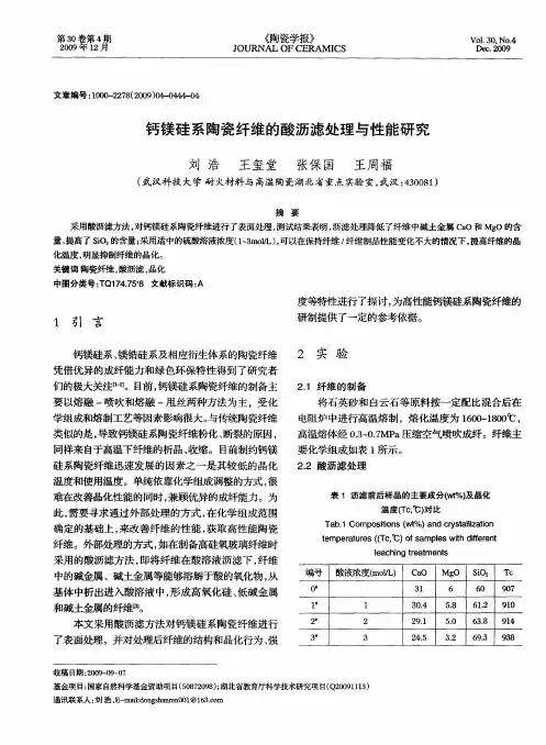 钙镁硅系陶瓷纤维的酸沥滤处理与性能研究