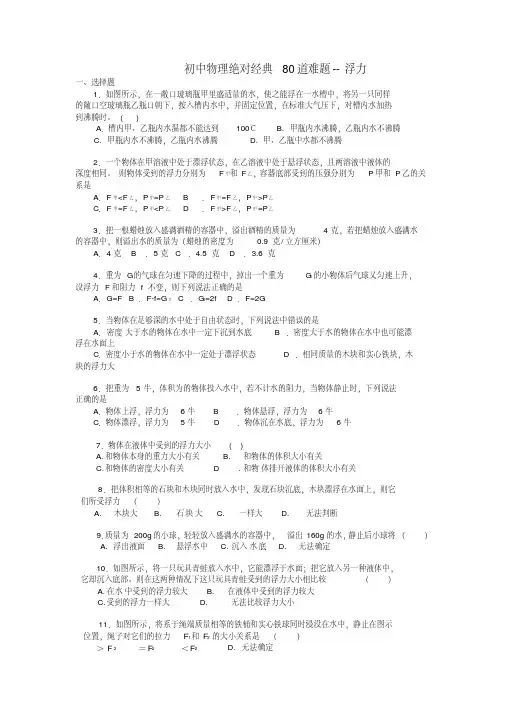 初中物理绝对经典80道难题--浮力(20200514000439)