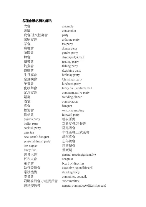 各种会议名称的译法 2