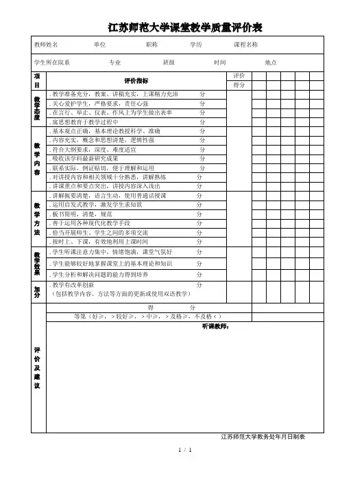 江苏师范大学课堂教学质量评价表