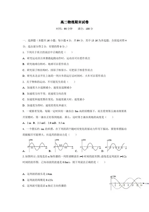 17学年下学期高二期末考试物理试题(附答案)(2)