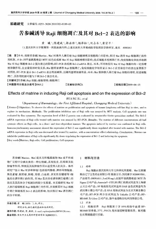 苦参碱诱导Raji细胞凋亡及其对Bcl-2表达的影响