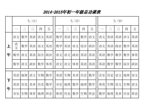 七年级课程表