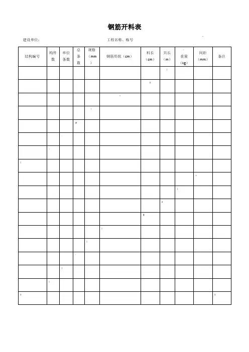 钢筋开料表 空表
