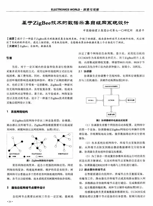 基于ZigBee技术的数据采集自组网系统设计