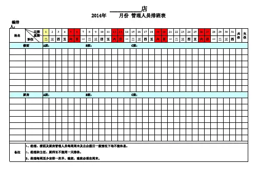 餐厅员工排班表