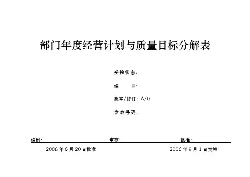 部门年度经营计划与质量目标分解表