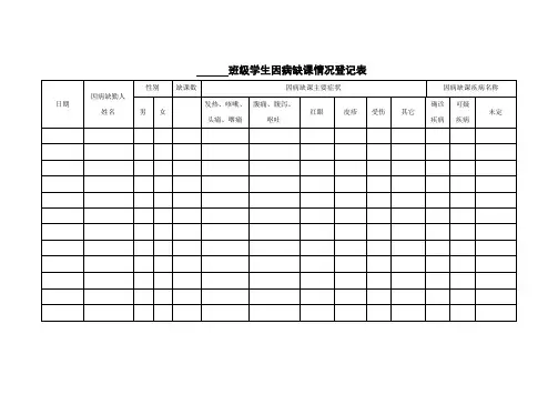 班级学生因病缺课情况登记表