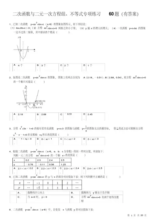(826)二次函数与二元一次方程组不等式专项练习60题(有答案)ok
