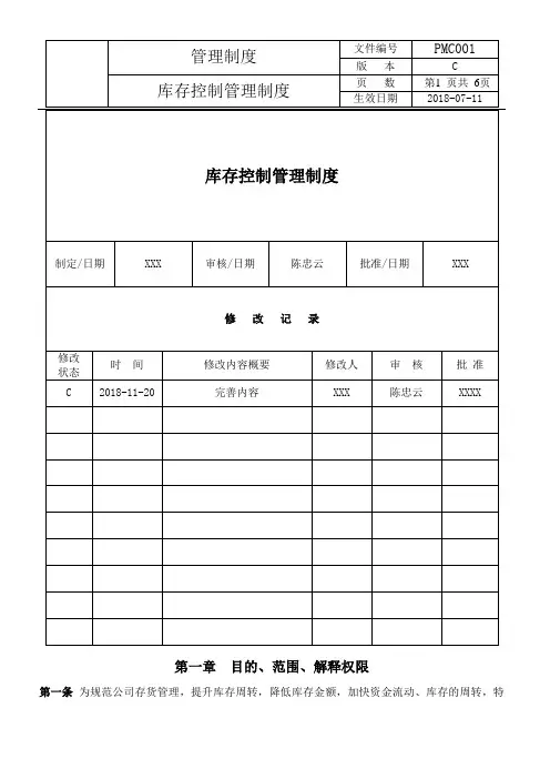 PMC-库存管理制度