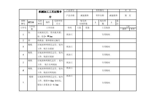 箱体机械加工工艺过程卡片